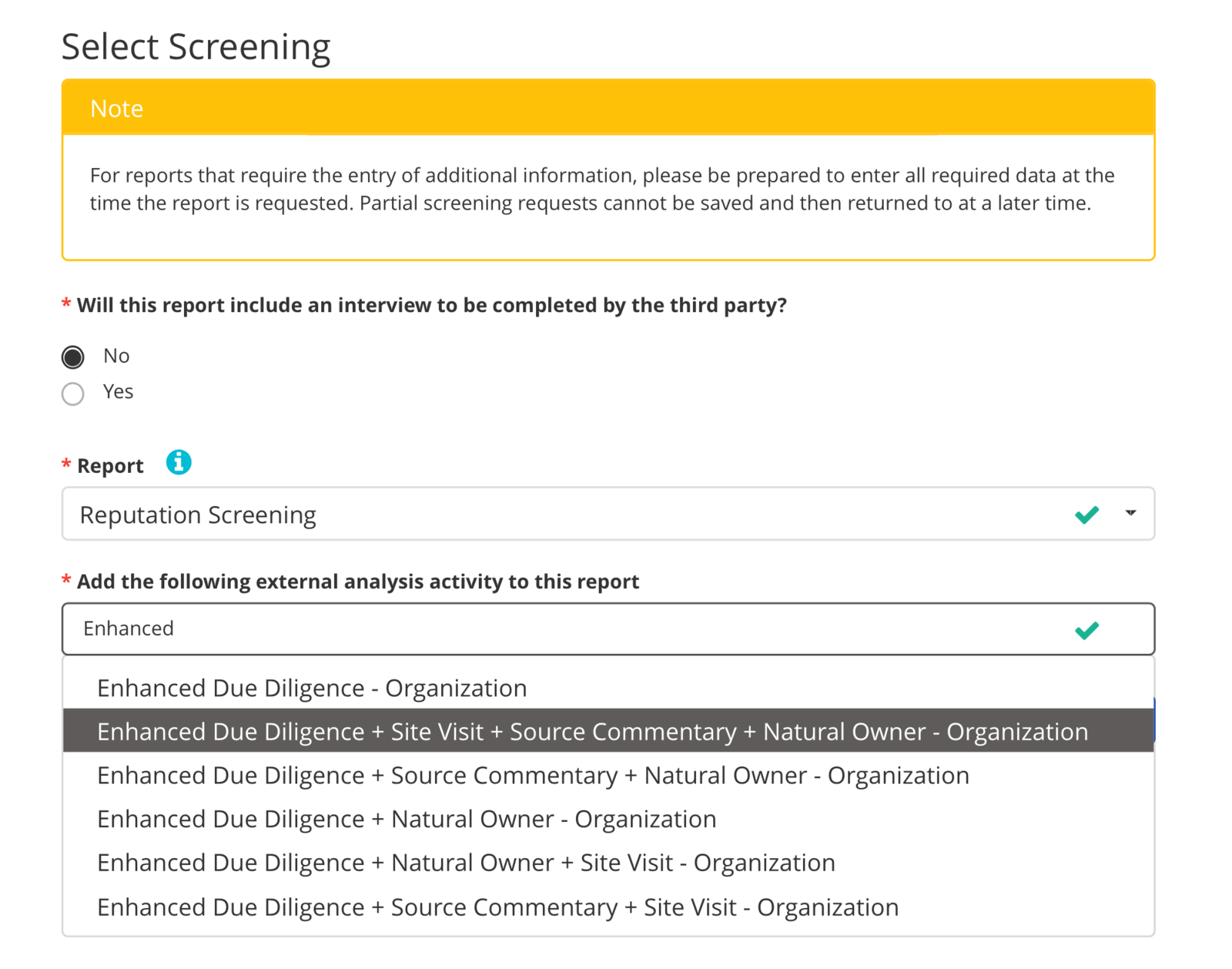 Select screening procedure