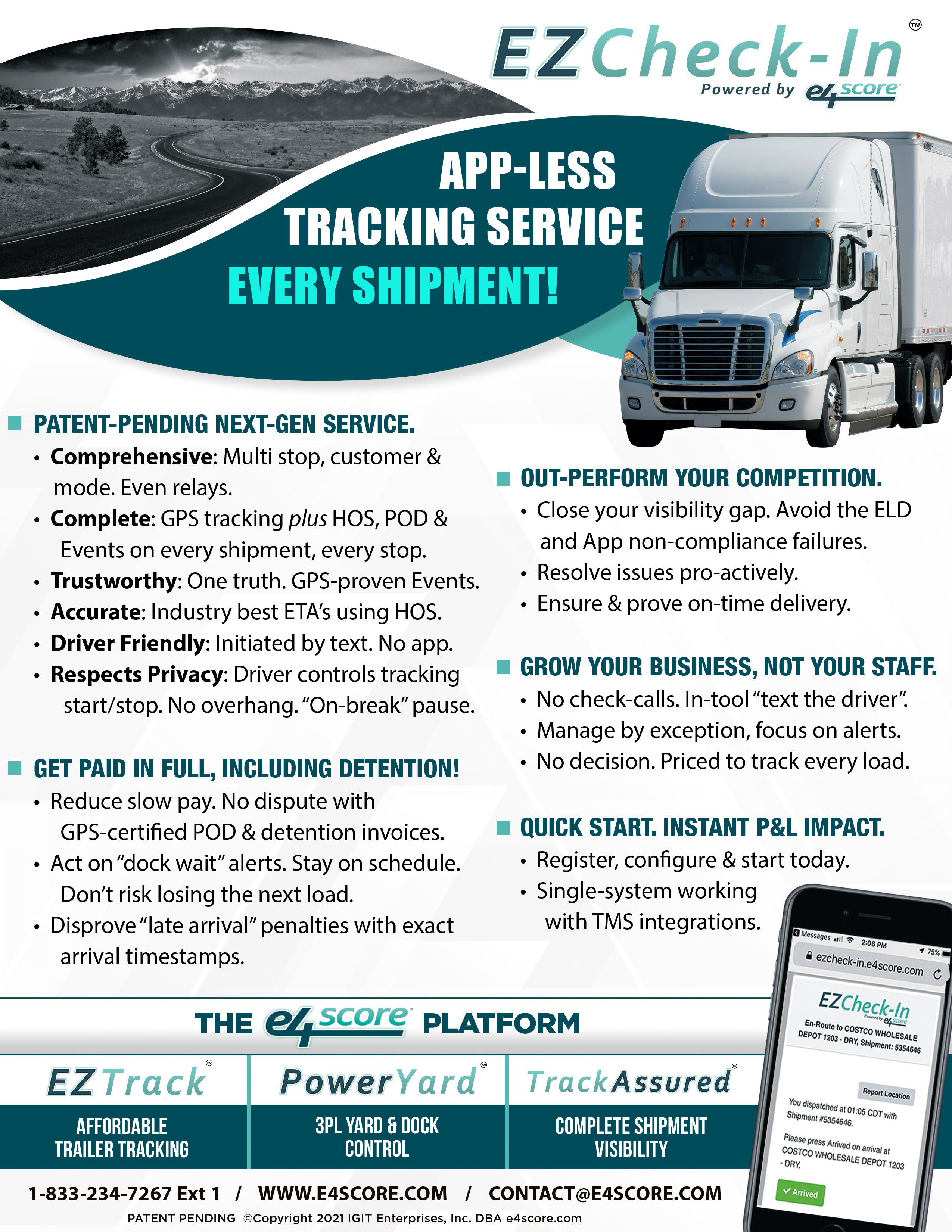 EZCheck-In screenshot: EZCheck-In by e4score - App-less Tracking Service - Every Shipment (Brokers, Carriers)