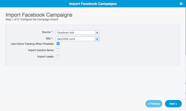 CAKE Facebook integration screenshot