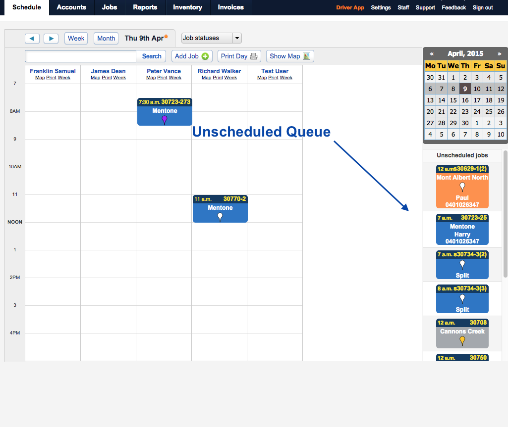 FieldInsight Software - Unscheduled queue