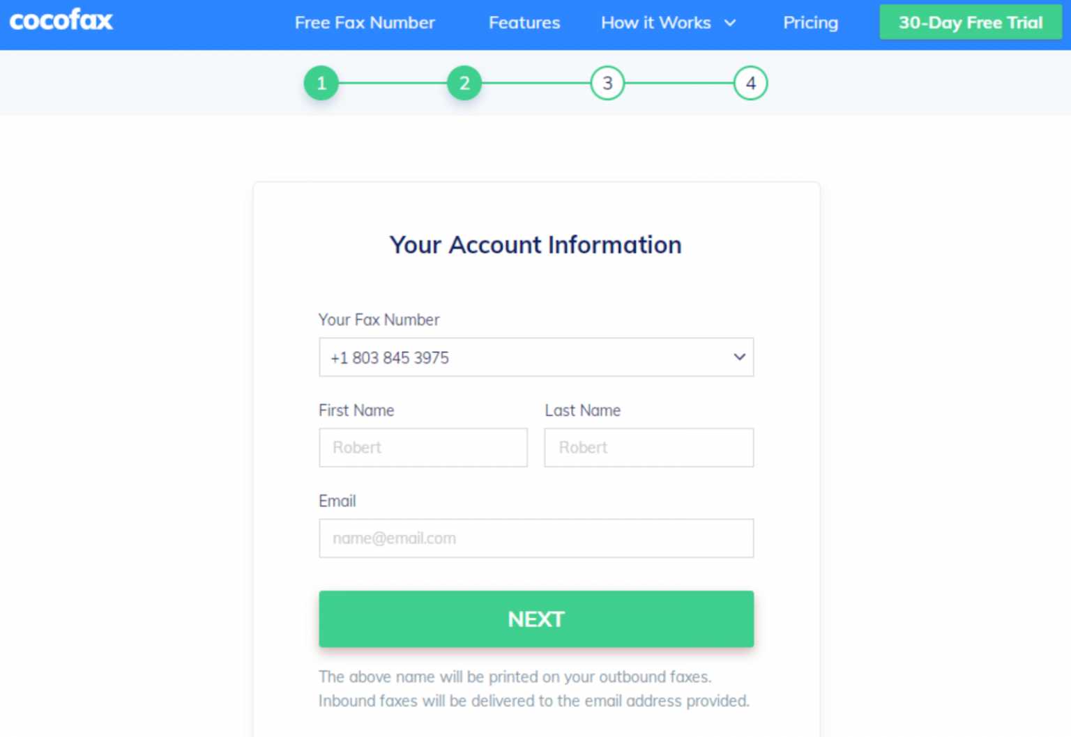 CocoFax updating account information