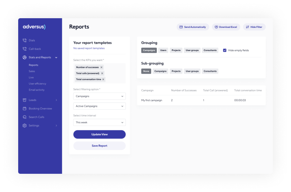 Adversus reports templates screenshot