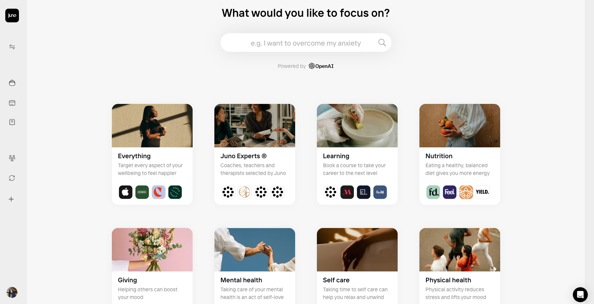Juno screenshot: Home page