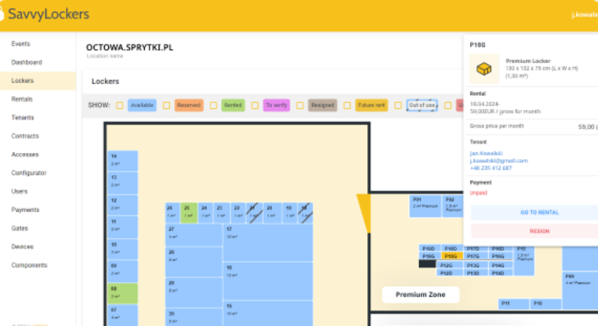 SavvyLockers Software - SavvyLockers Unit Map: Visualize Storage Availability with Ease