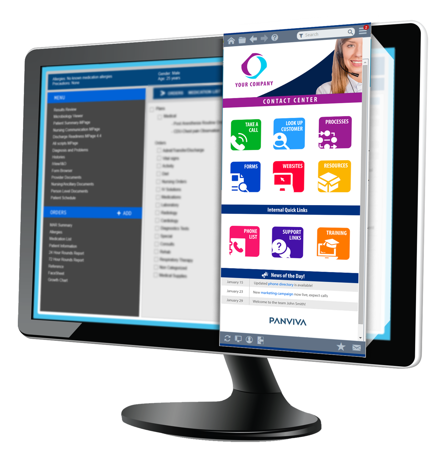 Upland Panviva screenshot: Guide on the side for agent guidance, scripts and answers from a single source of truth