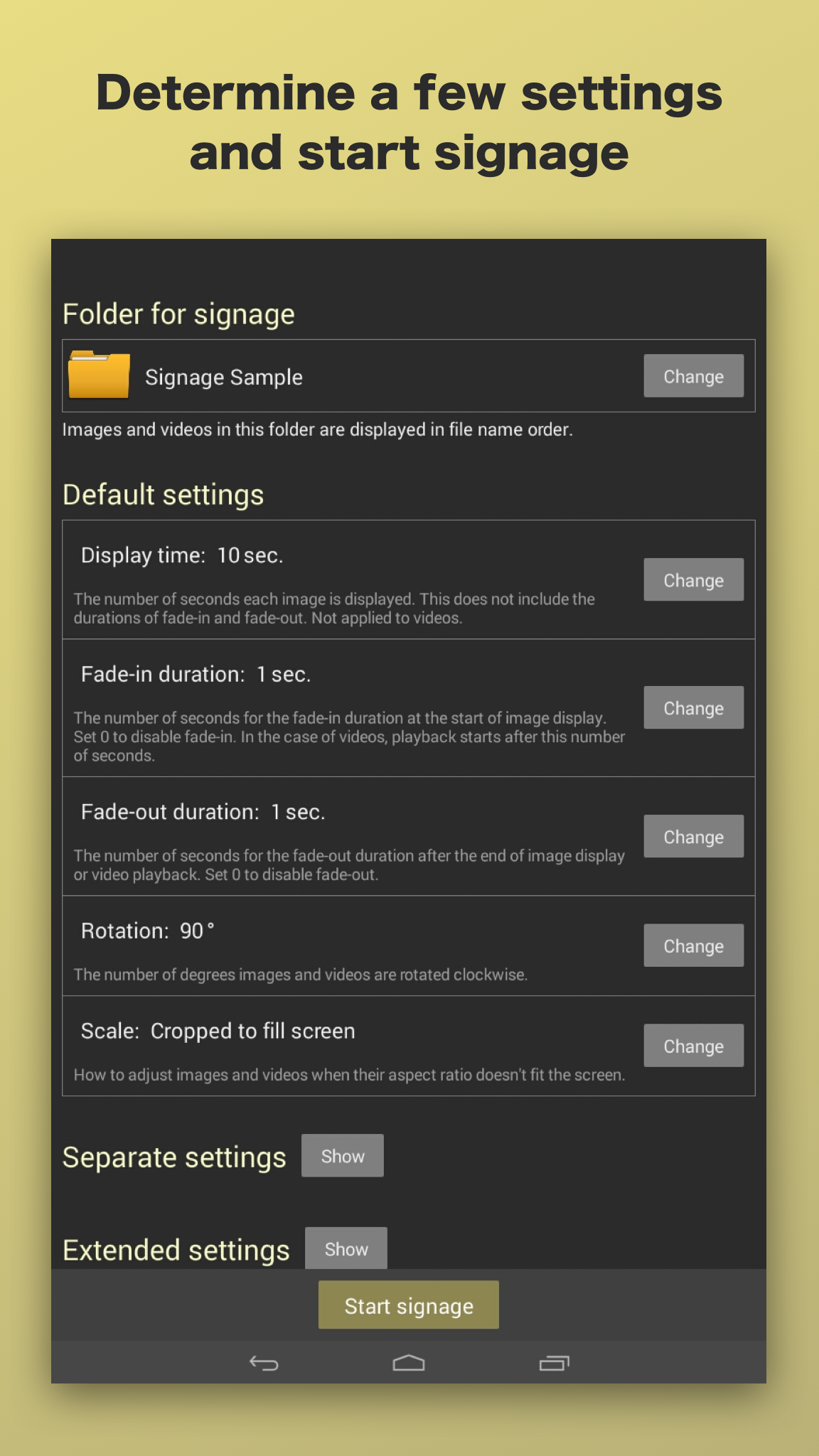Cloud Signage for Google Drive default settings