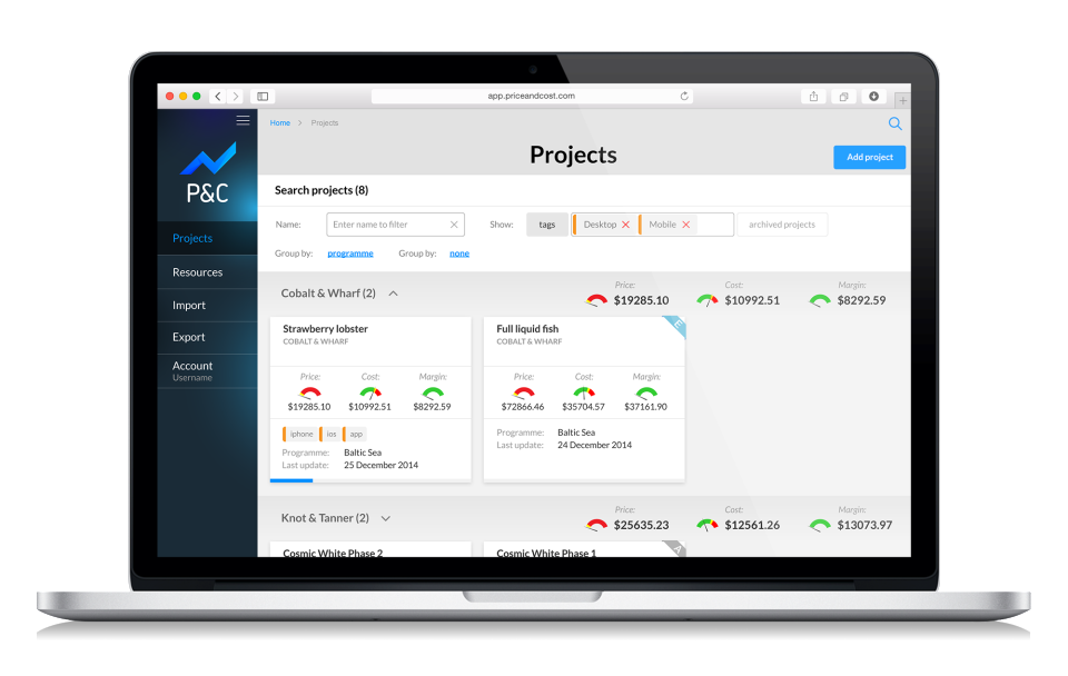 Price&Cost screenshot: Price&Cost search projects