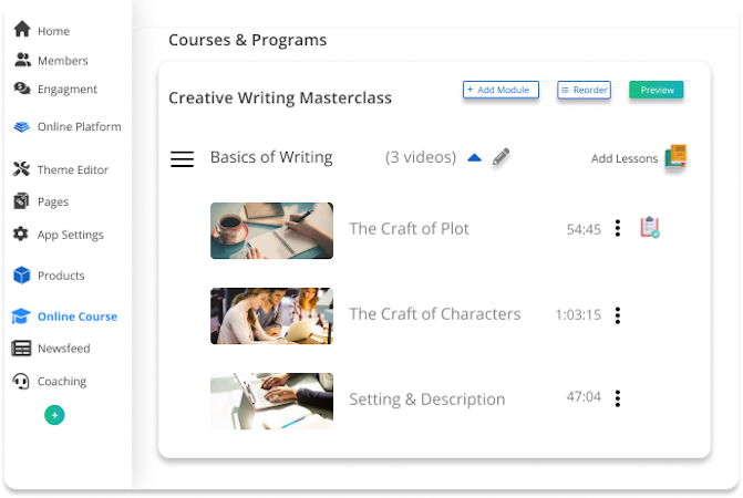 Platform screenshot: Platform courses