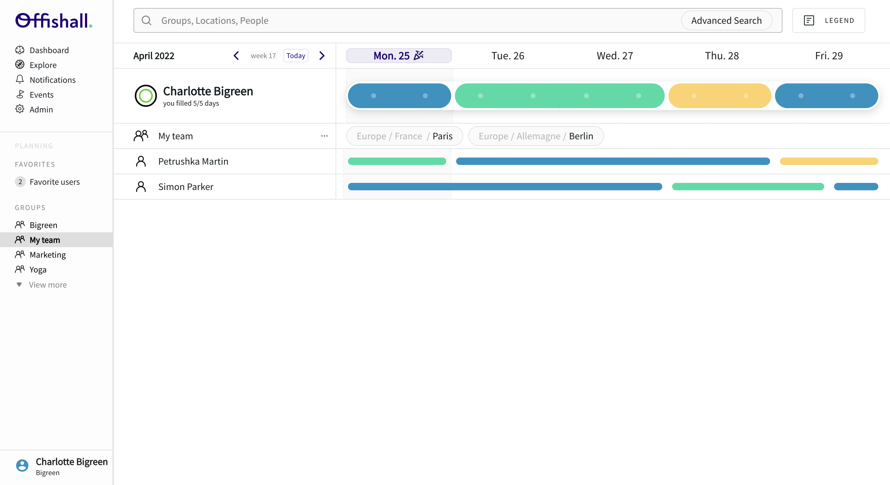 Offishall Planning Software - Have a specific view of your team