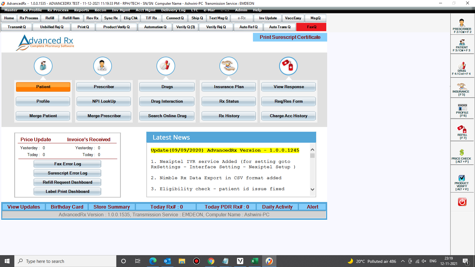 Advanced Rx screenshot: Advanced Rx homepage