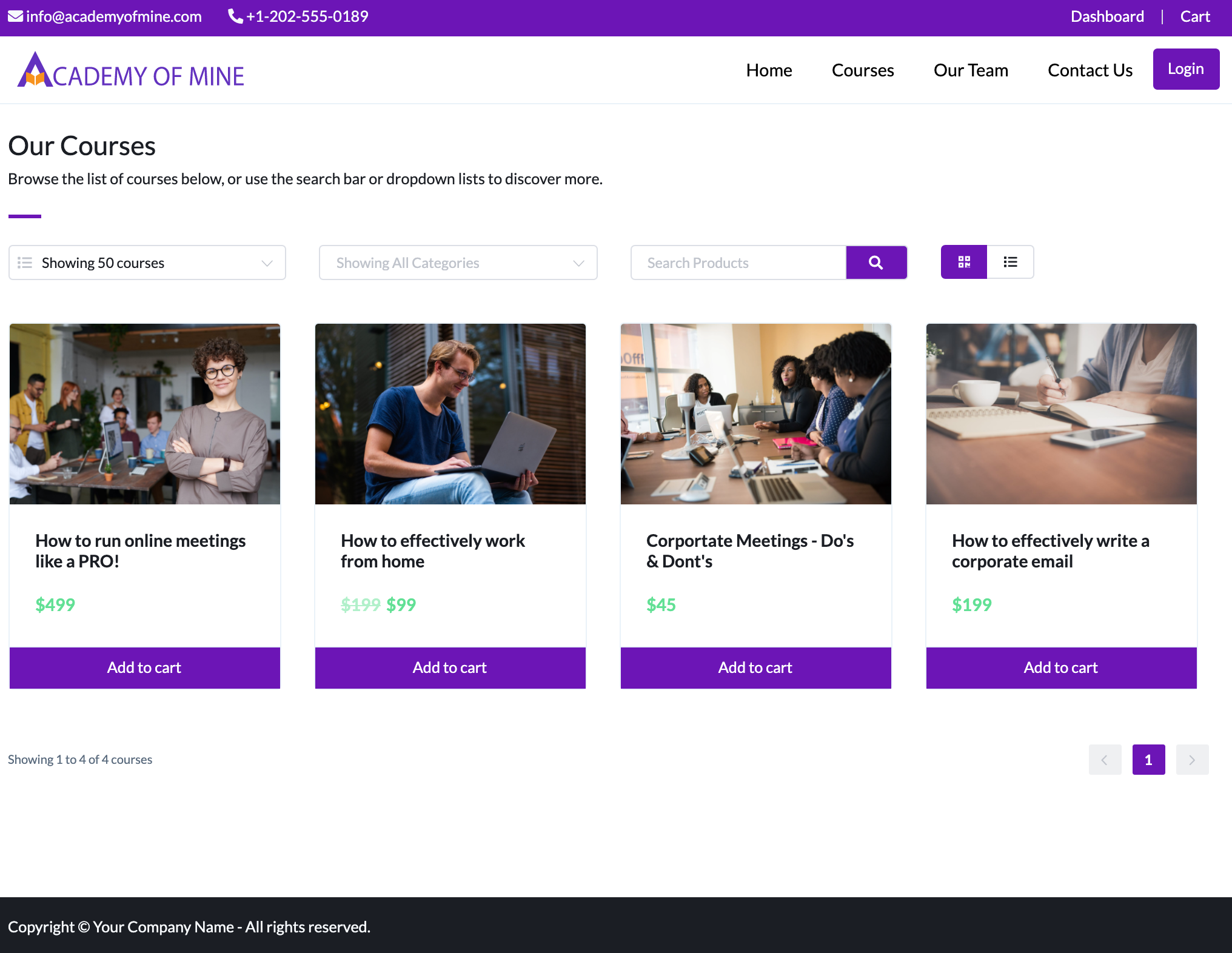 Academy Of Mine Software - Course Listing Page
