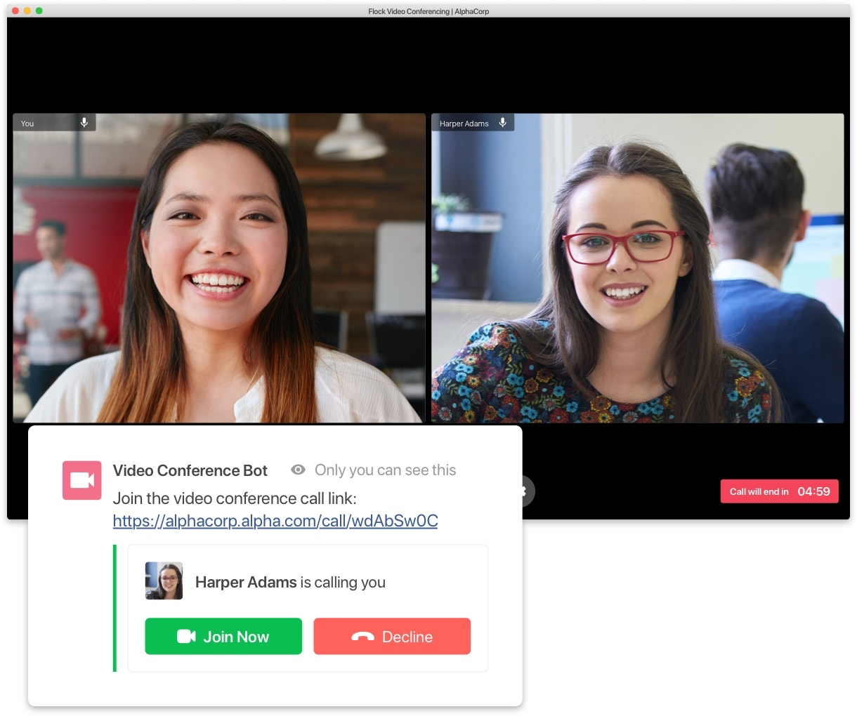 Flock Software - Join video calls from within a chat or channel to connect with remote teams