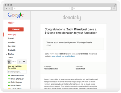 Donately Software - Donation receipts are automatically sent to donors via email