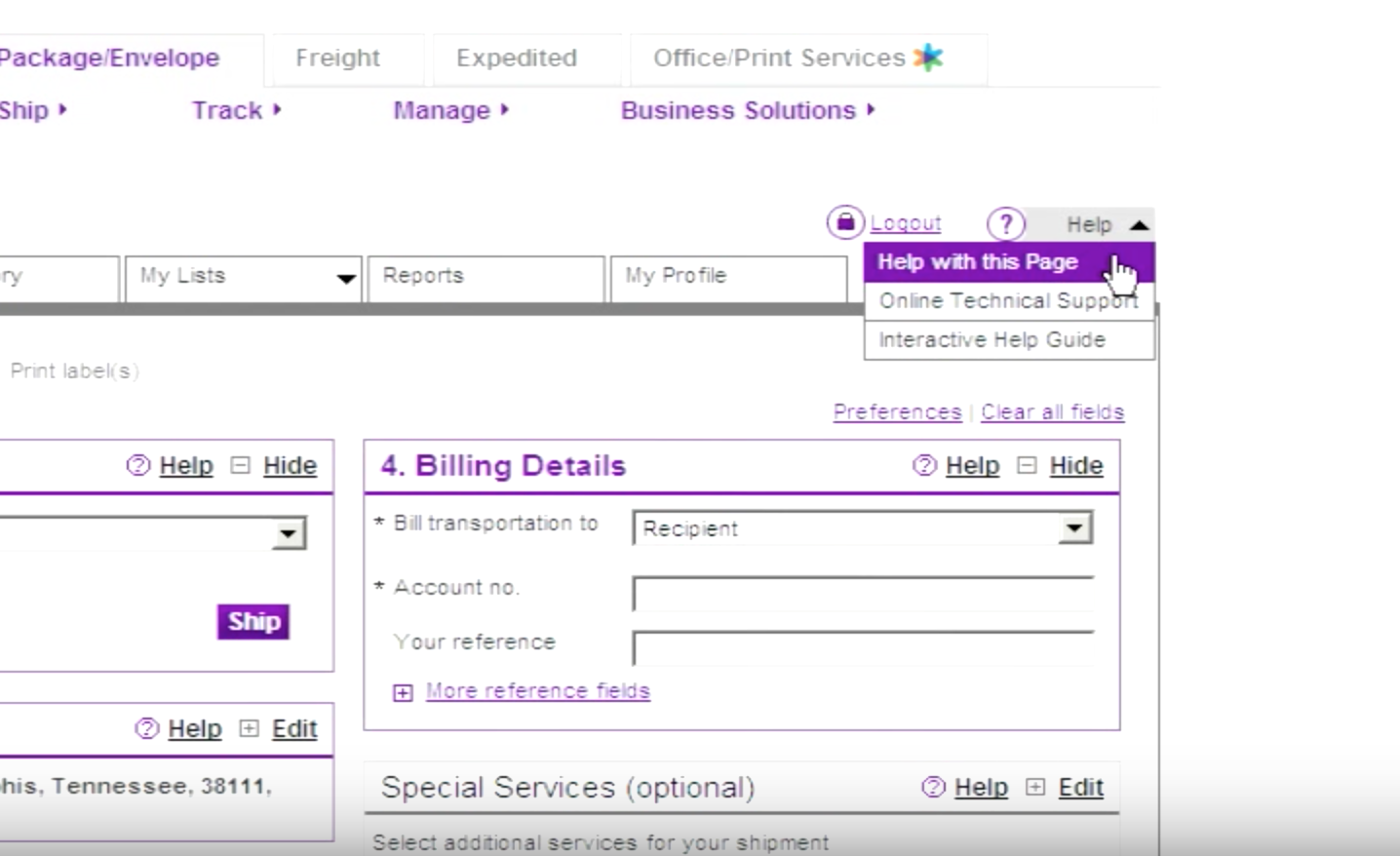 FedEx Ship Manager updating billing details