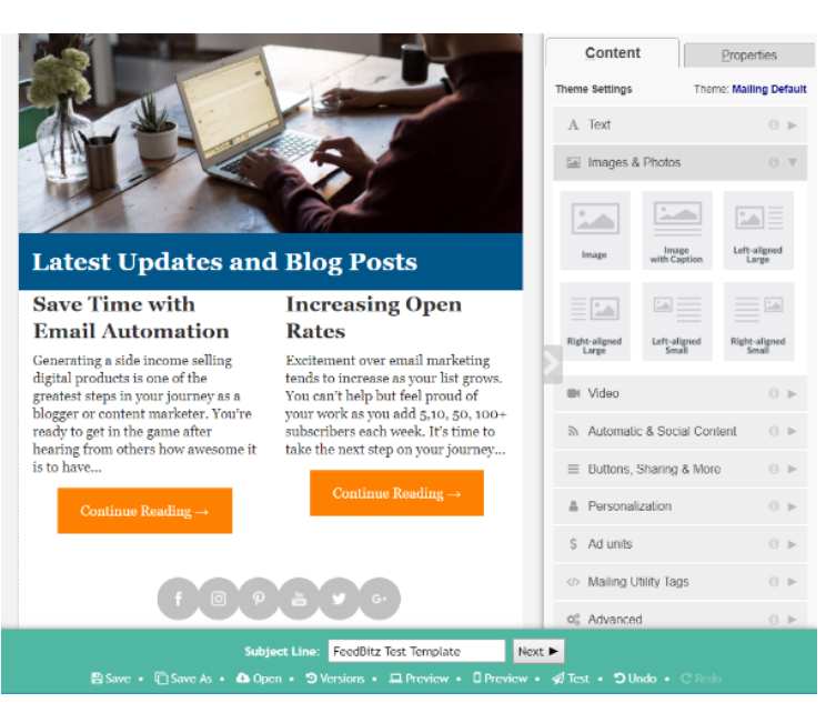 FeedBlitz screenshot: FeedBlitz email templates