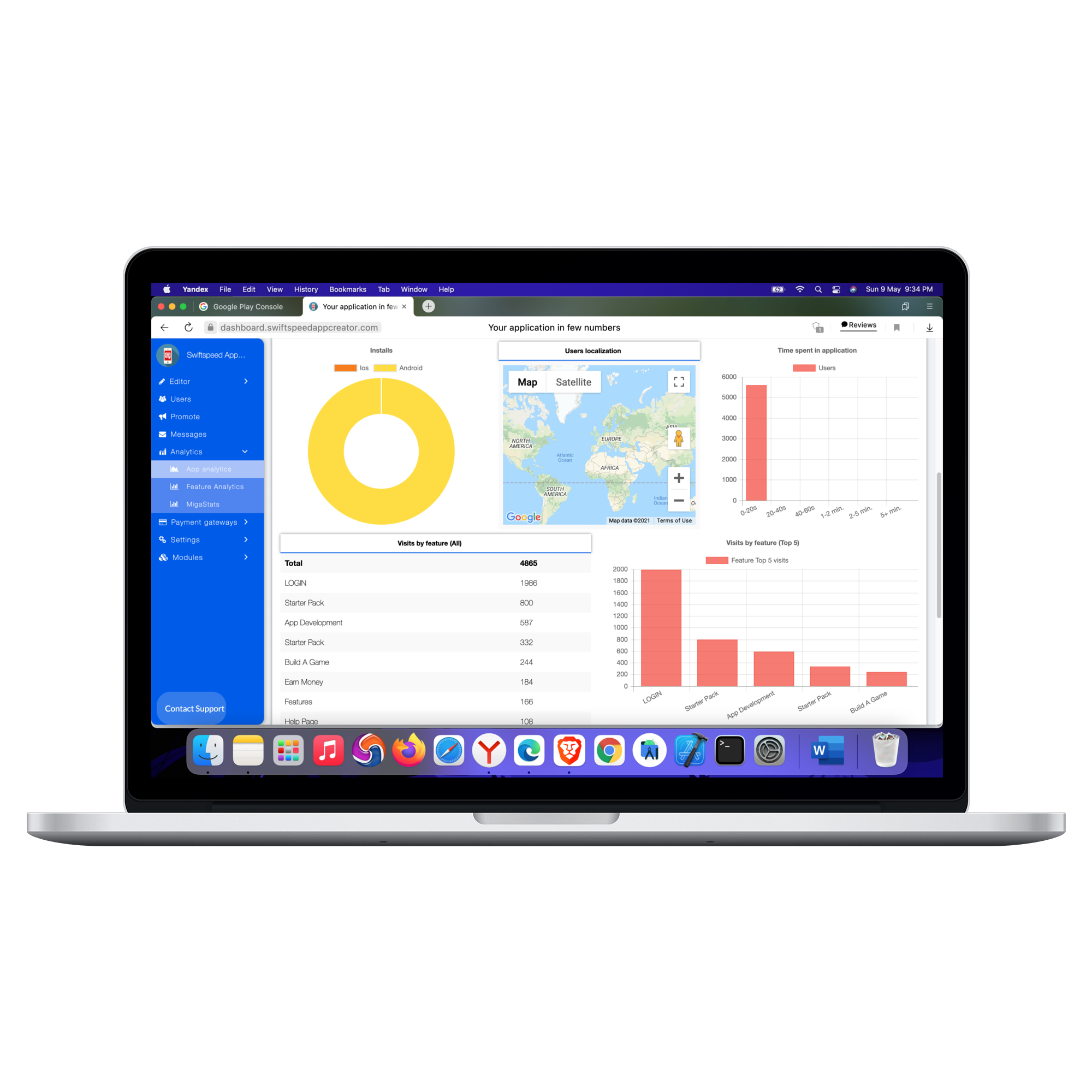 Swiftspeed Appcreator app analytics