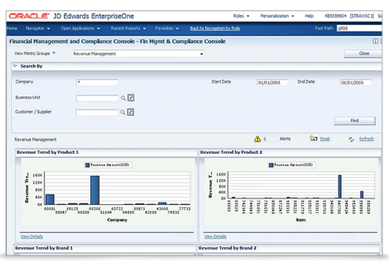 JD Edwards EnterpriseOne Software - Financial management compliance console revenue management application gives users easy access to view essential financial metrics including days sales outstanding data