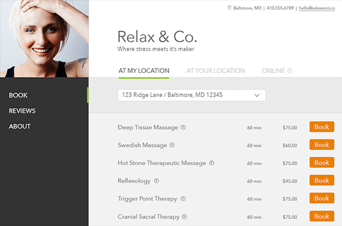 Artichoke screenshot: Clients can book appointments online through branded booking pages