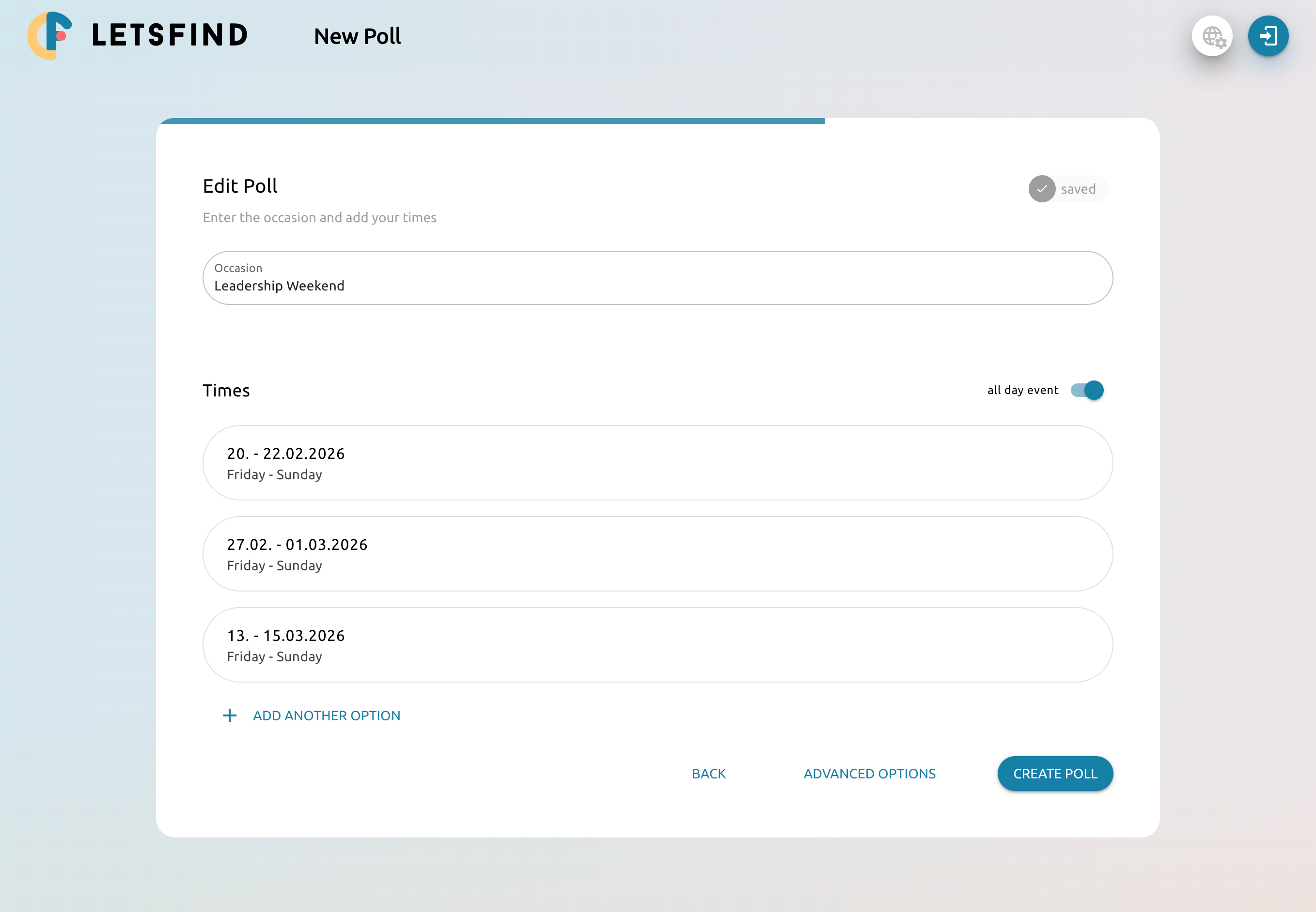 Create a meeting poll. Add some date suggestions and let your team vote.