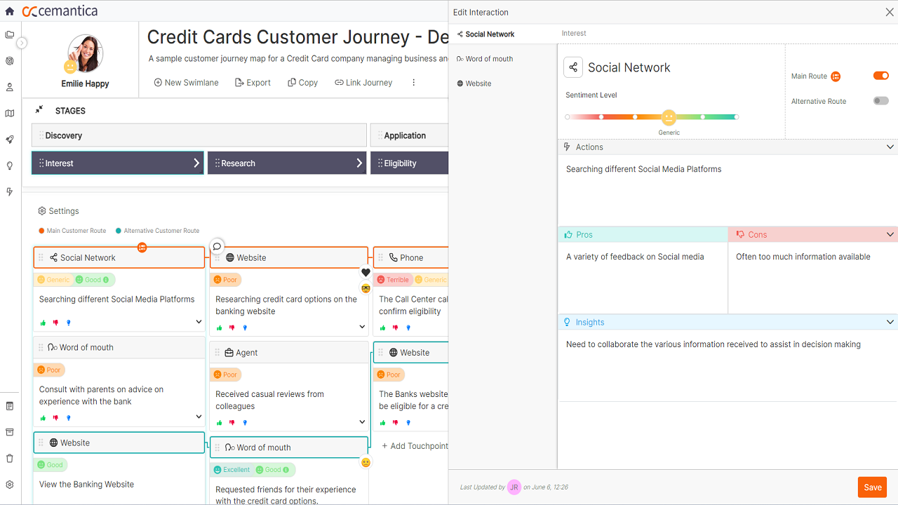 Cemantica Software - Main Route and Alternative Routes in Customer Journey