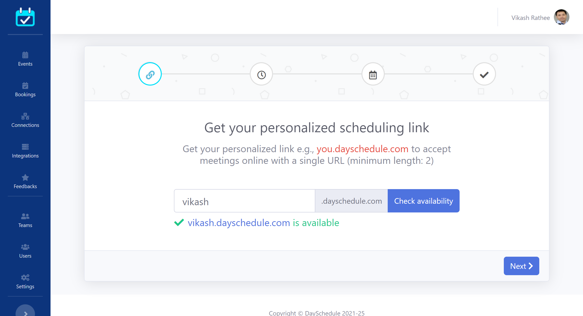 Personal scheduling page