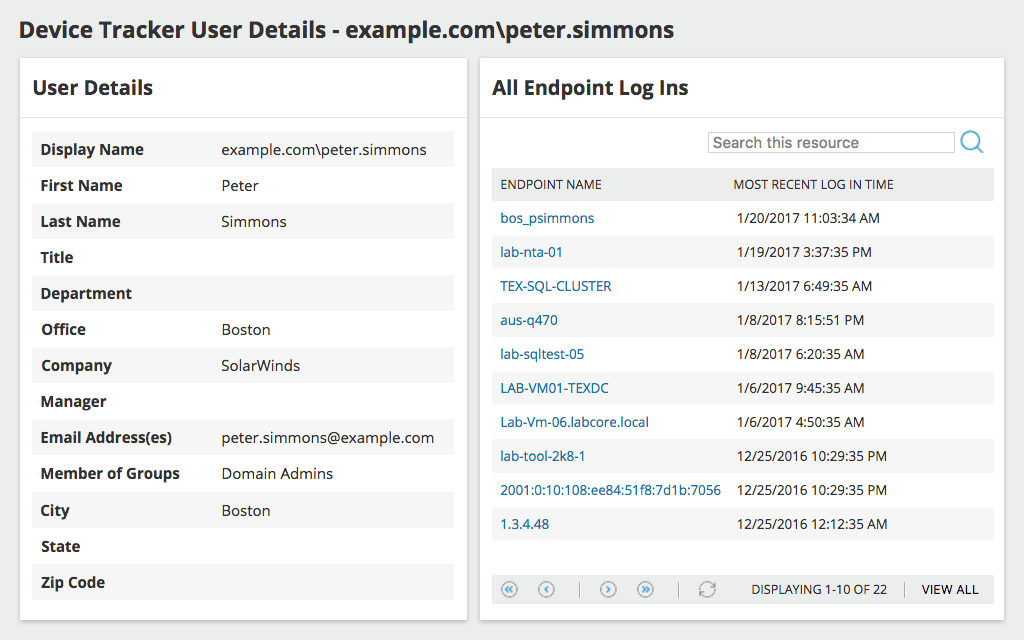 User Device Tracker screenshot: User Device Tracker identification