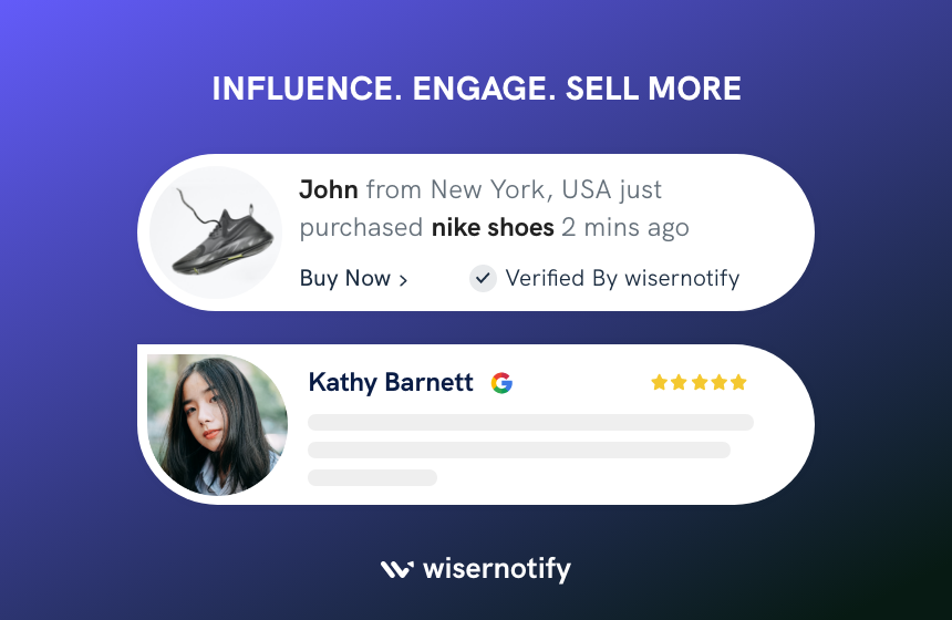 WiserNotify screenshot: enerating traffic is hard, converting it is even harder. Let WiserNotify make it easier by using social proof & FOMO notifications