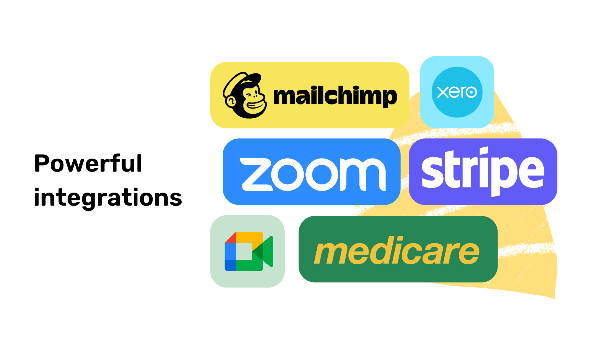 Your favourite apps working together. A growing list of Integrations including Xero, Stripe, Zoom, Google Calendar, Mailchimp, Medicare, DVA, HICAPS, LanternPay, Credit Card Payments, Google Meet and more.