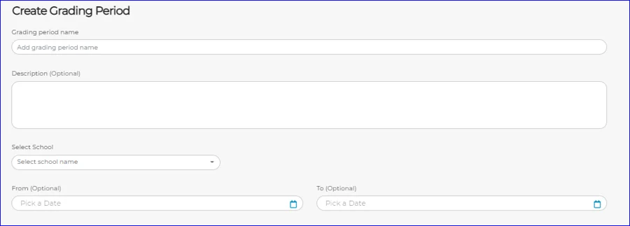 WinjiGo screenshot: WinjiGo grading period creation