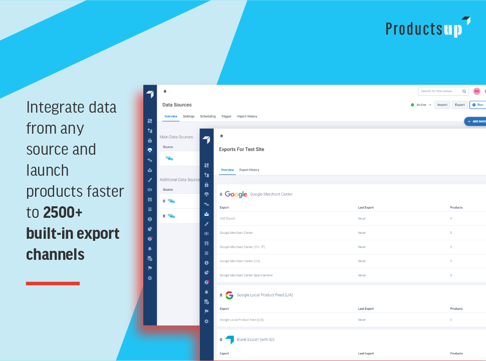 Productsup Software - Productsup integrations - Integrate data from any source and launch products faster to 2500+ built-in export channels.