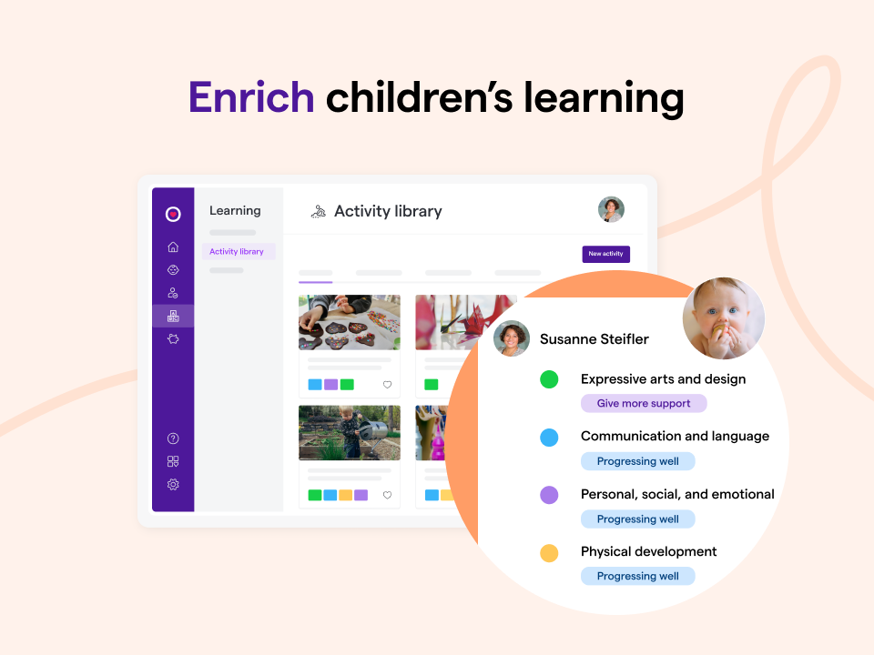 Get hundreds of activities from our activity library, create lesson plans, and connect with parents by posting to your news feed or sharing observations.