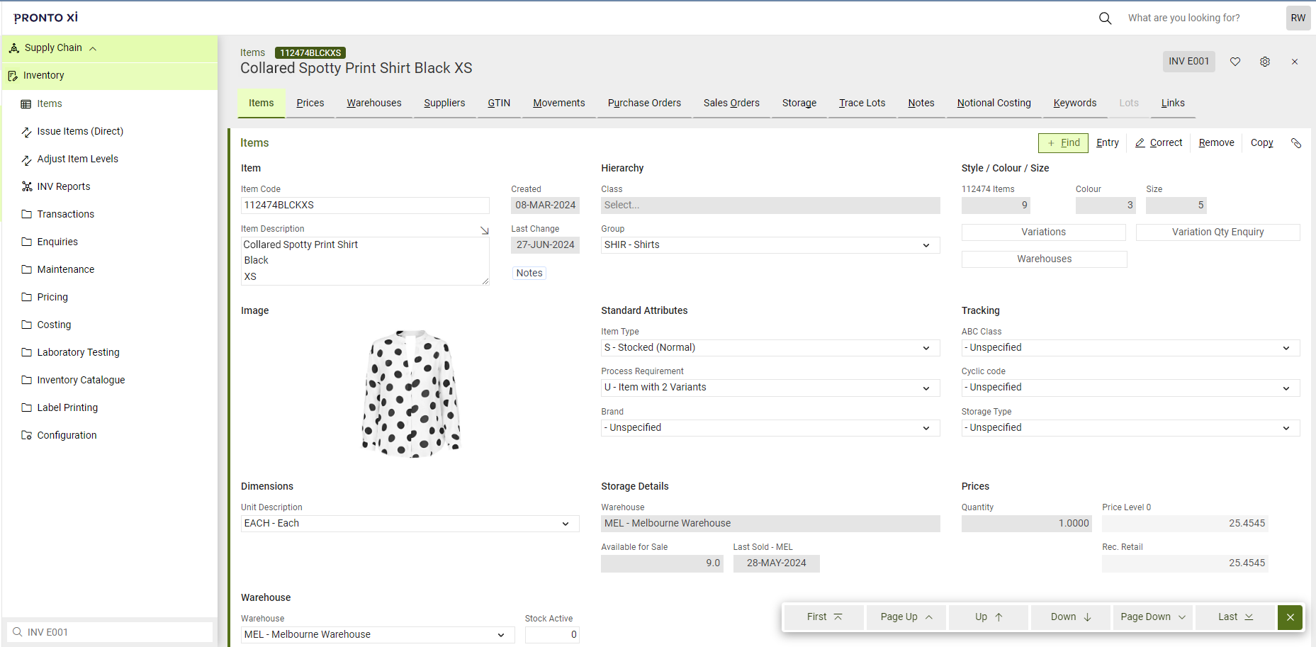 Pronto Xi screenshot: Inventory application overview