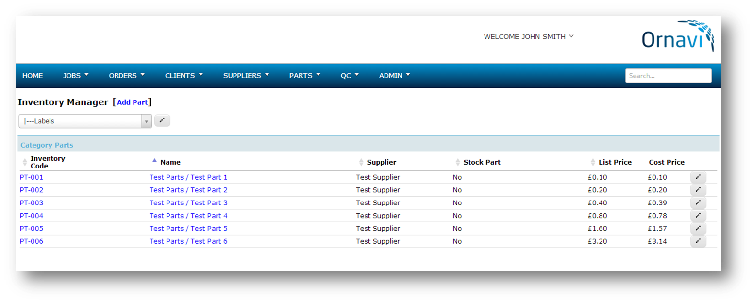 Ornavi screenshot: Ornavi inventory manager
