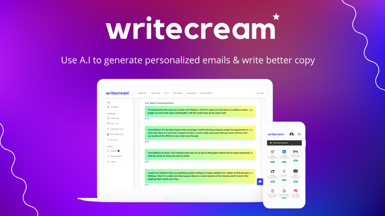 Writecream Software - A.I powered marketing and copywriting