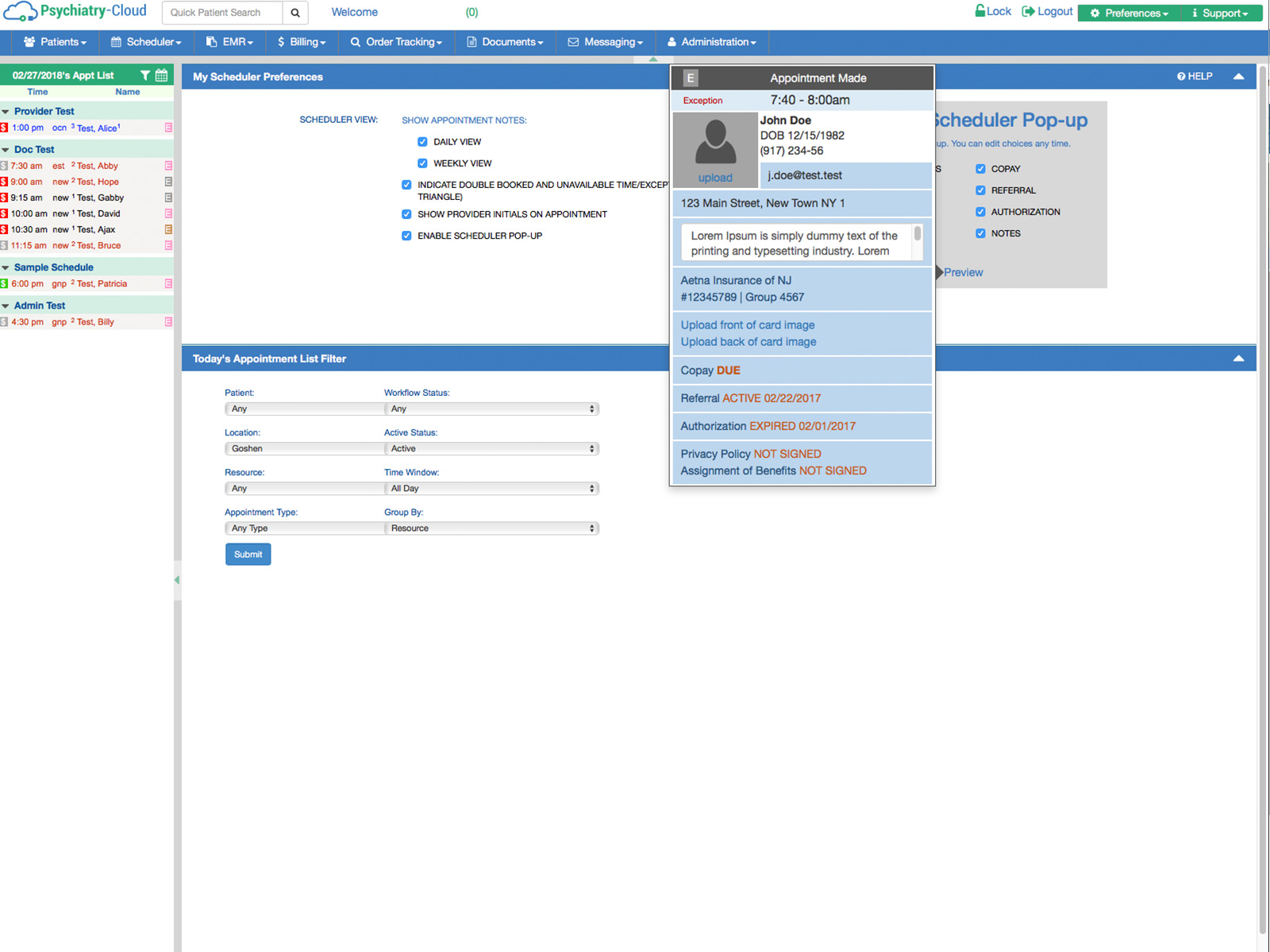 Psychiatry-Cloud screenshot: Psychiatry-Cloud scheduler preview
