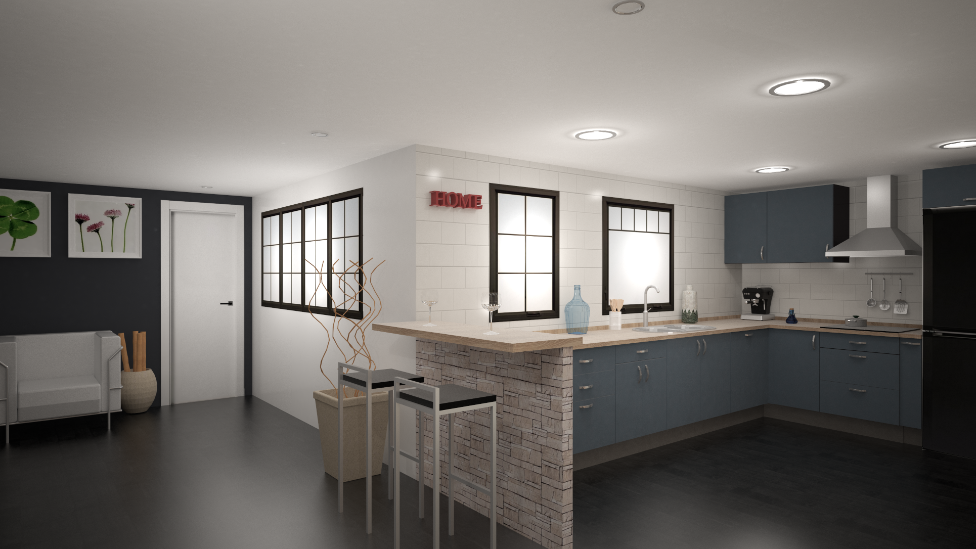 Render: Open concept kitchen