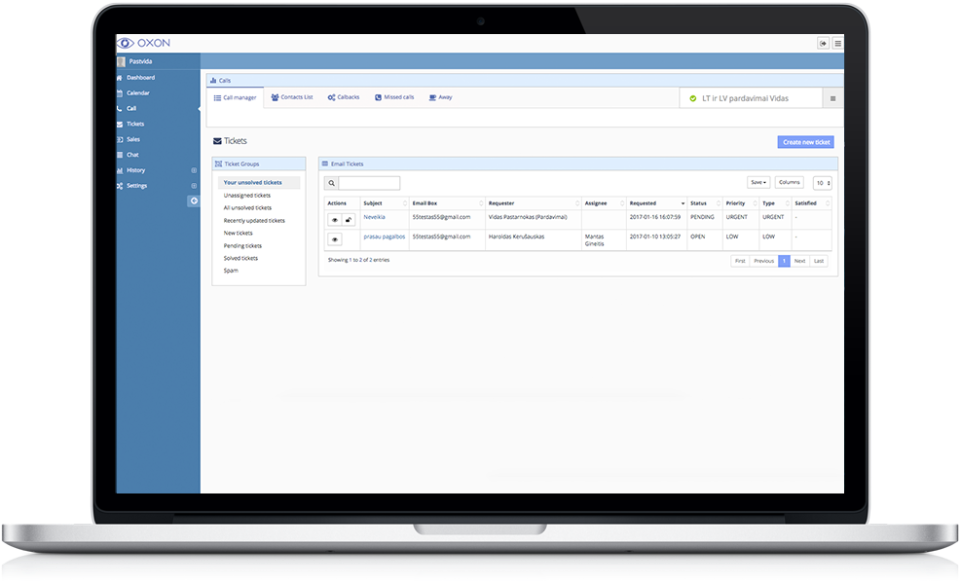 OXON screenshot: Manage support ticket groups