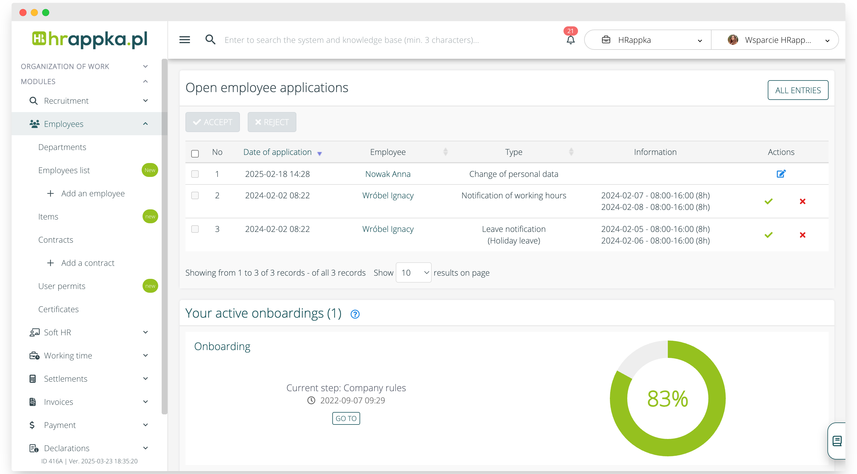 HRappka screenshot: HRappka admin dashboard