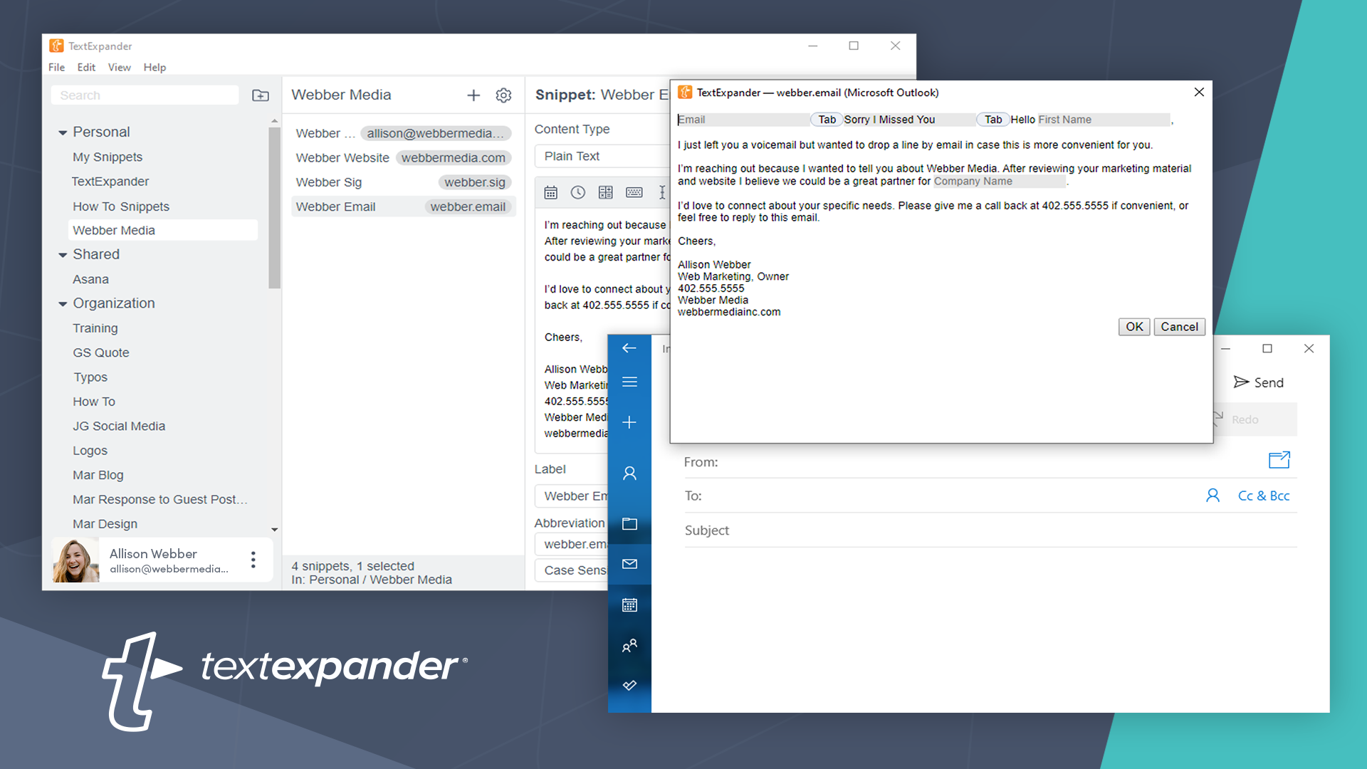 Create fill-ins with TextExpander so you can personalize any email or message.