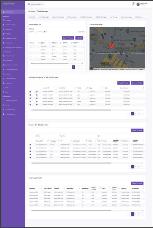 ExpenseLogic screenshot: ExpenseLogic site manager dashboard