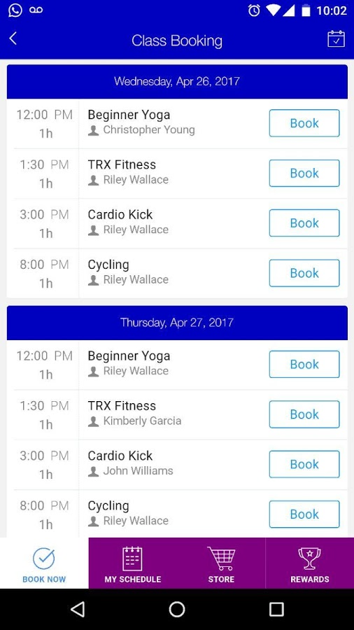 WellnessLiving Software - Clients can book classes from the mobile app using the online schedule