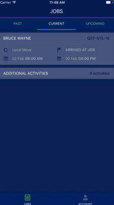 Field workers can use the mobile app to track past, current, and upcoming jobs