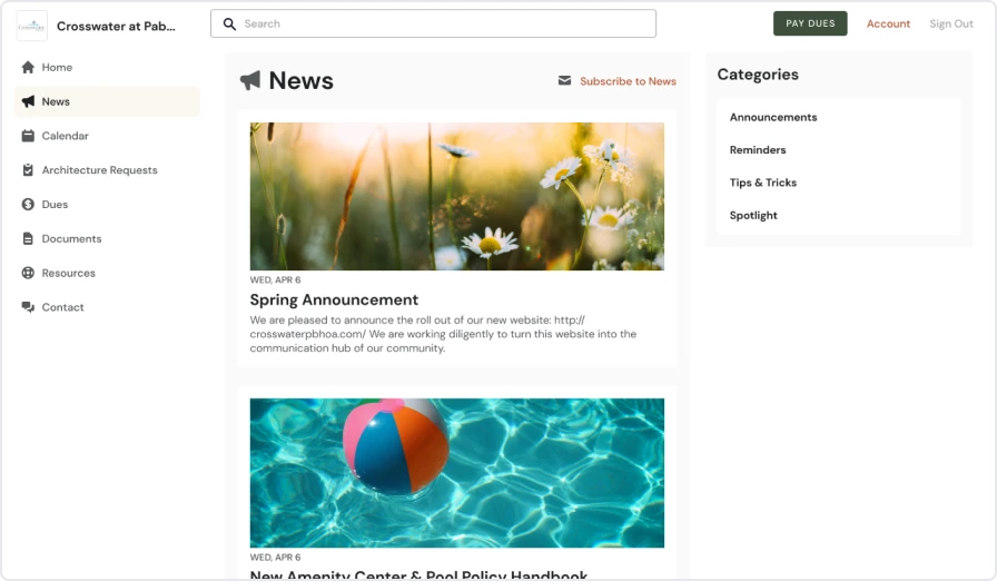 HOA Grove screenshot: HOA Grove view news