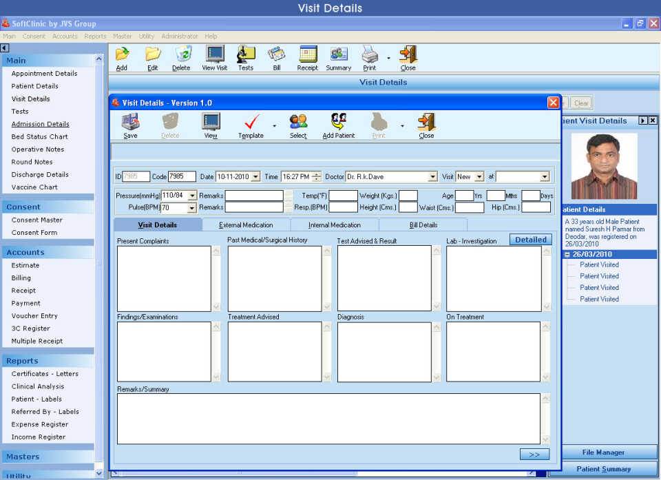 SoftClinic GenX Software - SoftClinic visit details