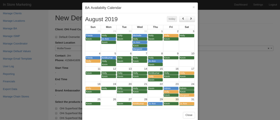 Demo Wizard screenshot: Demo Wizard calendar