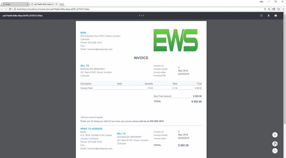 MoversSuite Warehouse invoice generation