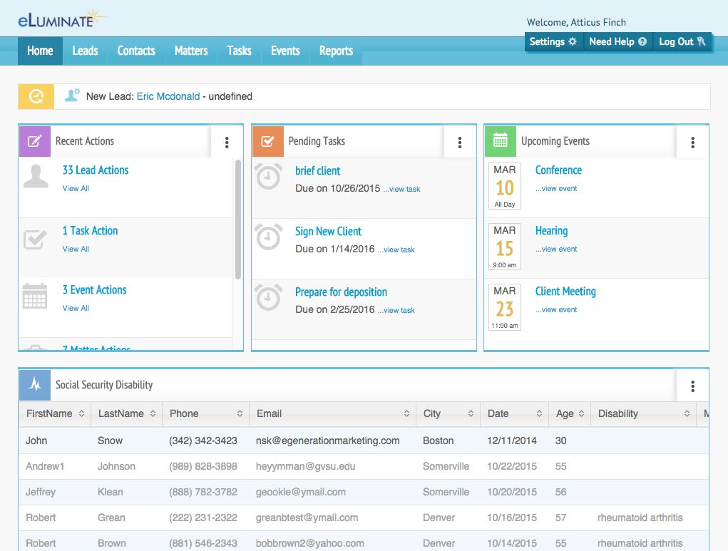 eLuminate screenshot: eLuminate dashboard