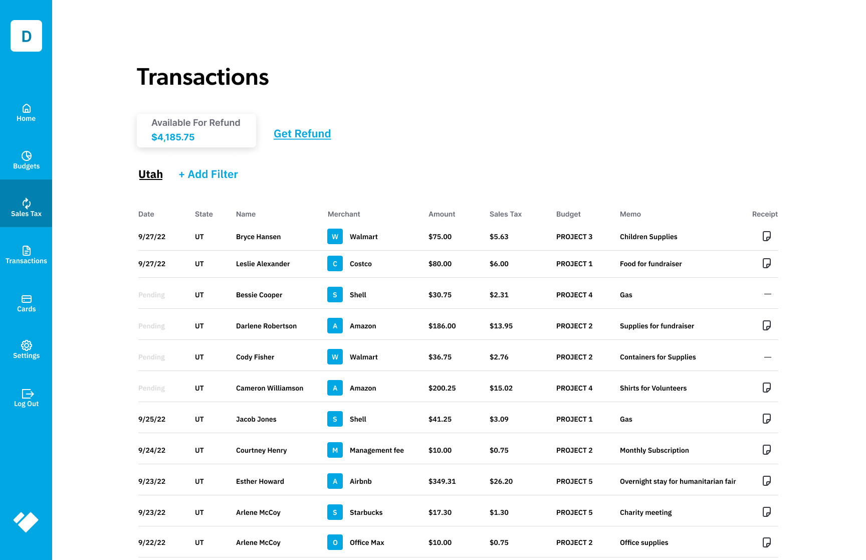 Devote Software - View your list of transactions, and the streamlined way of preparing and gathering information for your 990 and to reclaim money spent on sales tax.