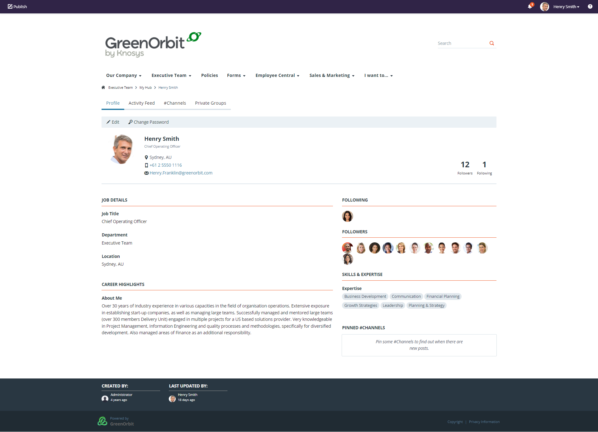 Leverage the power of your people with detailed staff profiles. Employees can self-manage information by sharing their responsibilities, experience, and areas of expertise – making it easy to build project teams and foster collaboration.