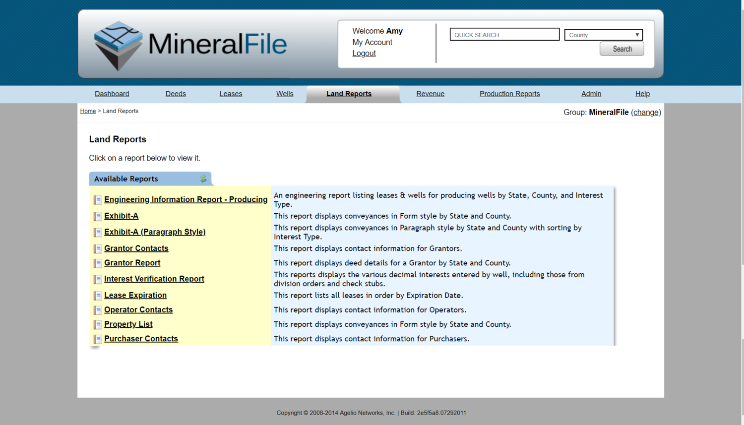 MineralFile screenshot: It allows users to either view online or download all the land reports